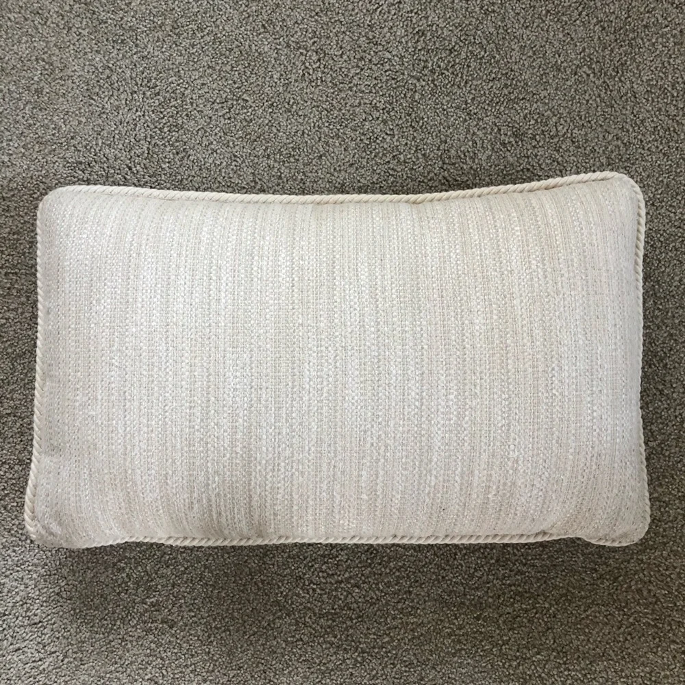 Cream Tweed Textured Lumbar Throw Pillow 24in Twisted Cord Neutral Boho